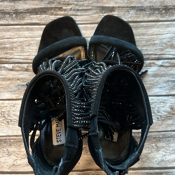 Steve Madden Black Suede Stilettos with 3 Tiers of Stone Covered Fringe 8.5 - Picture 8 of 10